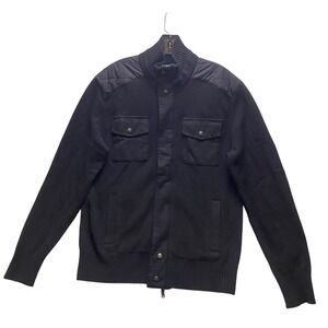 Banana Republic Sweater Jacket Mens‎ Large Black Quilted Merino Wool Full Zip